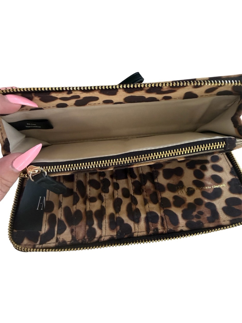 INC- NWOT! Leopard Print Zip-Around Wristlet Wallet w/ Gold Studs - Picture 5 of 6